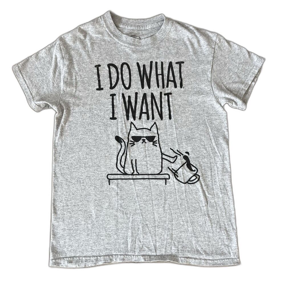 Womens I Do What I Want Cat Lovers Funny Gray T-Shirt Tee sz Small by ODM
